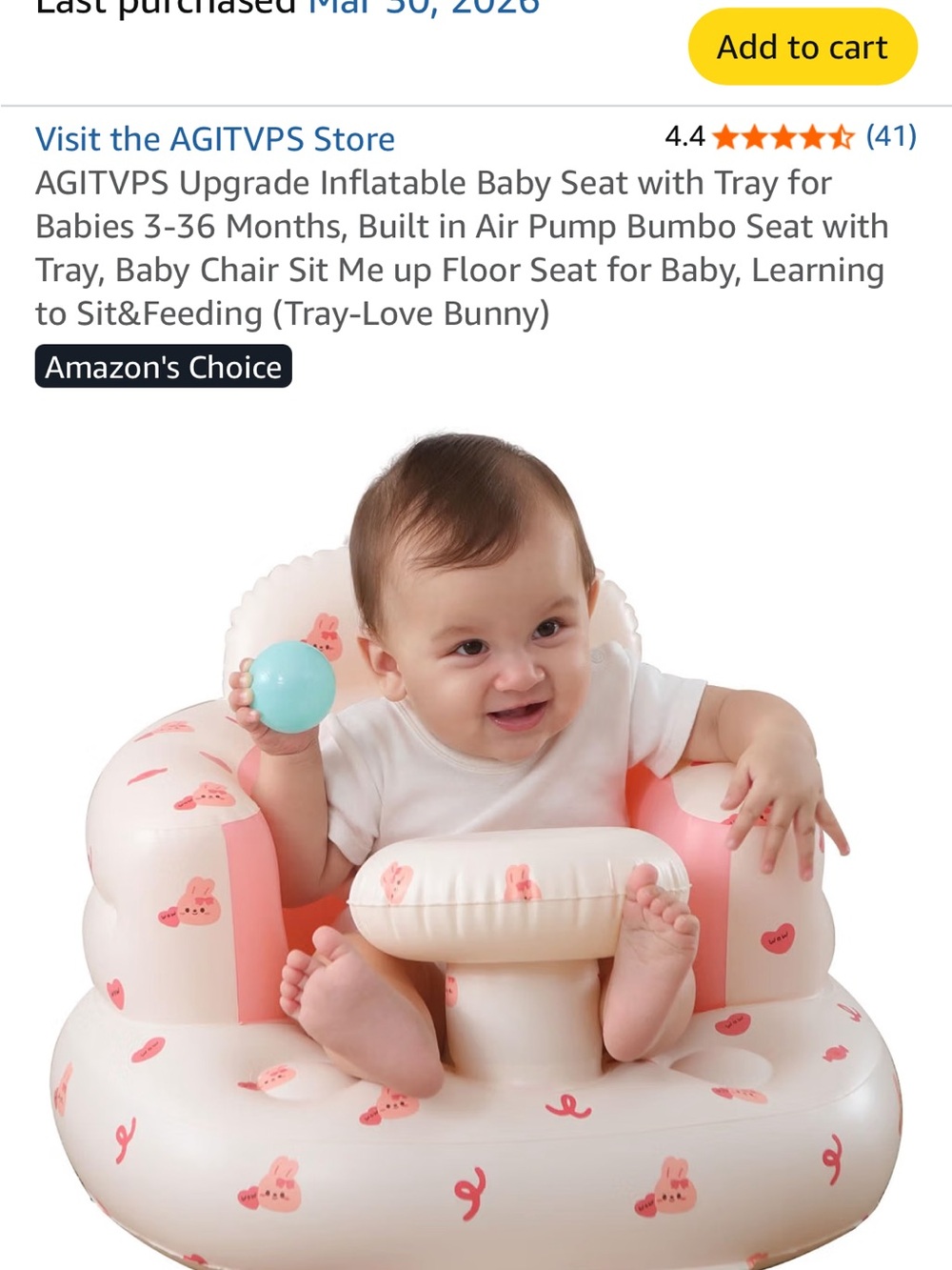 Inflatable Baby Seat with Tray - Pink & White
